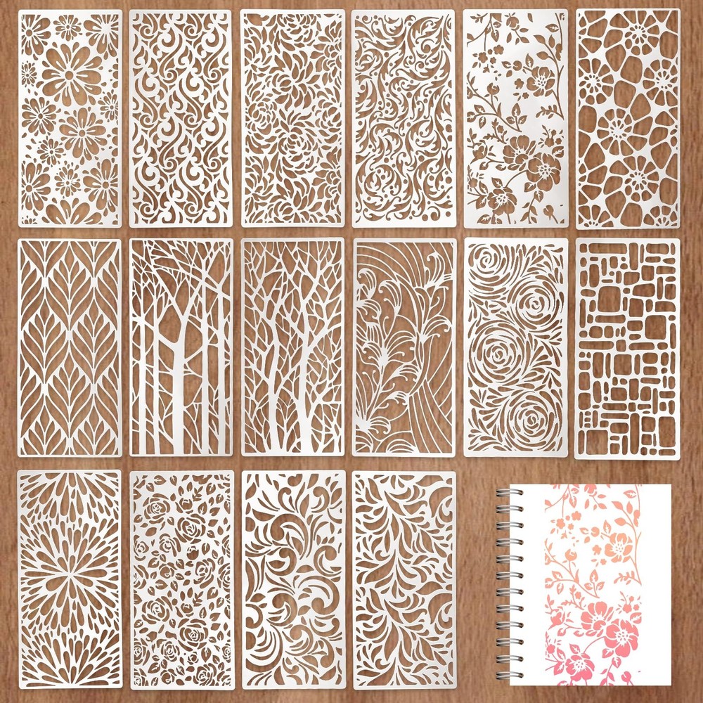 16 Pcs Stencils for Crafts Reusable Painting 22×10.5cm, white