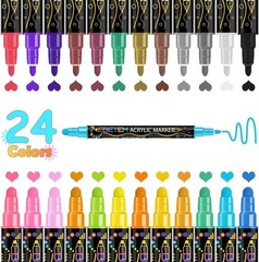 24 PCS Dual Tip Acrylic Marker Paint Pens Set Permanent for Art DIY Project