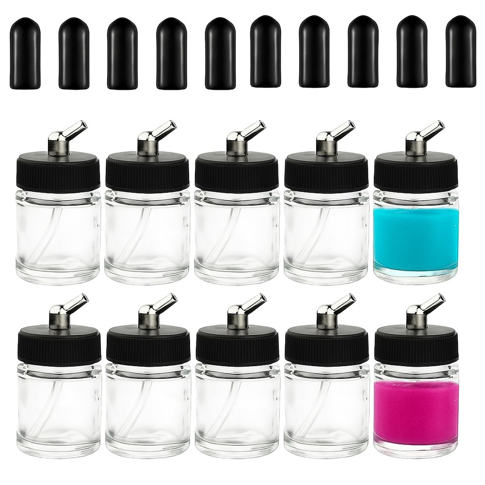 10PCS 22CC Airbrush Glass Bottles with Jar Caps Airbrush jar with 10pcs Adapt…