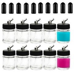 10PCS 22CC Airbrush Glass Bottles with Jar Caps Airbrush jar with 10pcs Adapt…