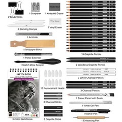 HIFORNY 60 Pcs Drawing Kit Sketching Pencils with Sketchbook for Artists