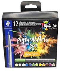 Staedtler Pigment Arts Brush Pen Set 12-Pack Multi Ink Basic/Nature/Pastel Color