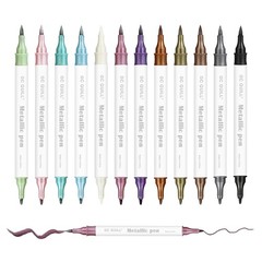 GC QUILL 12 Colors Metallic Marker Pens – Dual Tip Brush and Fine Point Pens …