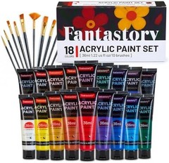 Fantastory Professional Acrylic Paint Set: 18 colors x 36ml, includes 10 brus…