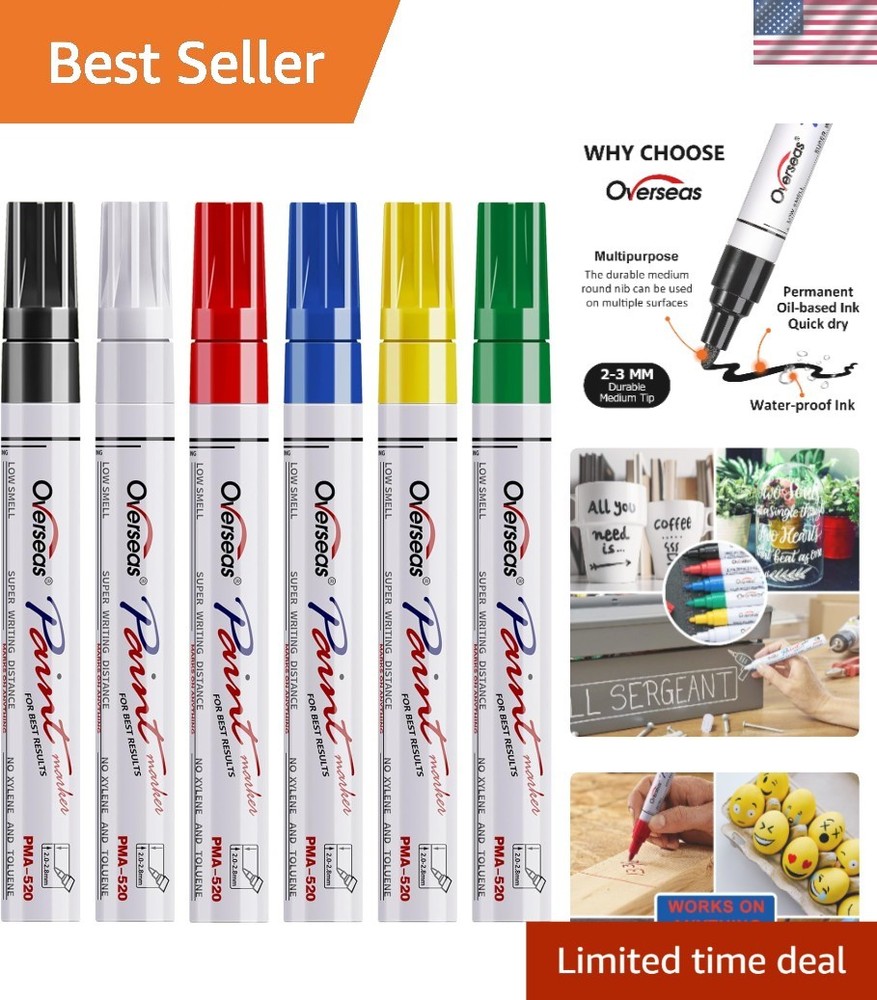 Paint Markers Oil Based Permanent Markers Waterproof Assorted Colors 6pcs