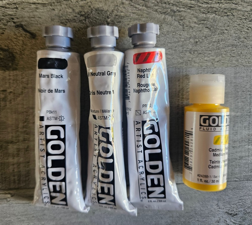 Golden Acrylic Paint N8 Gray Naphthol Red Light Mars Black Fluid Cad Yellow Med