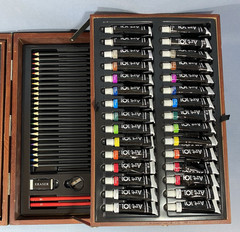 Art 101 Art Painting Drawing Set 140+ Pieces Oils Acrylic Watercolors Wood Box