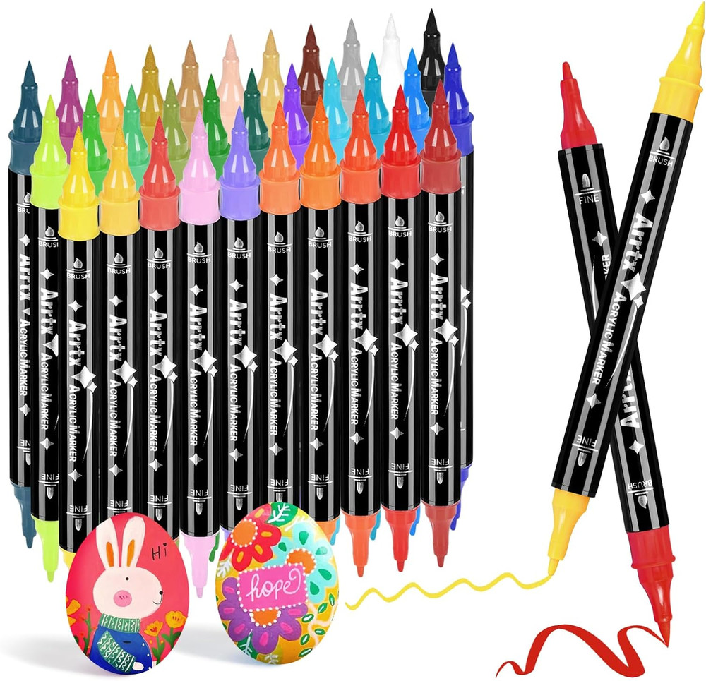 Acrylic Paint Pens, 32 Colors Brush Tip and Fine Tip (Dual Tip) Paint Markers fo
