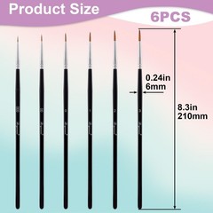 6 PCS Black Script Liner Brushes Extra Fine Long Tip Paintbrush Nail Art