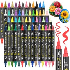 54 Colours Dual Tip Acrylic Paint Pens Set-Permanent Acrylic Paint Markers Fi…