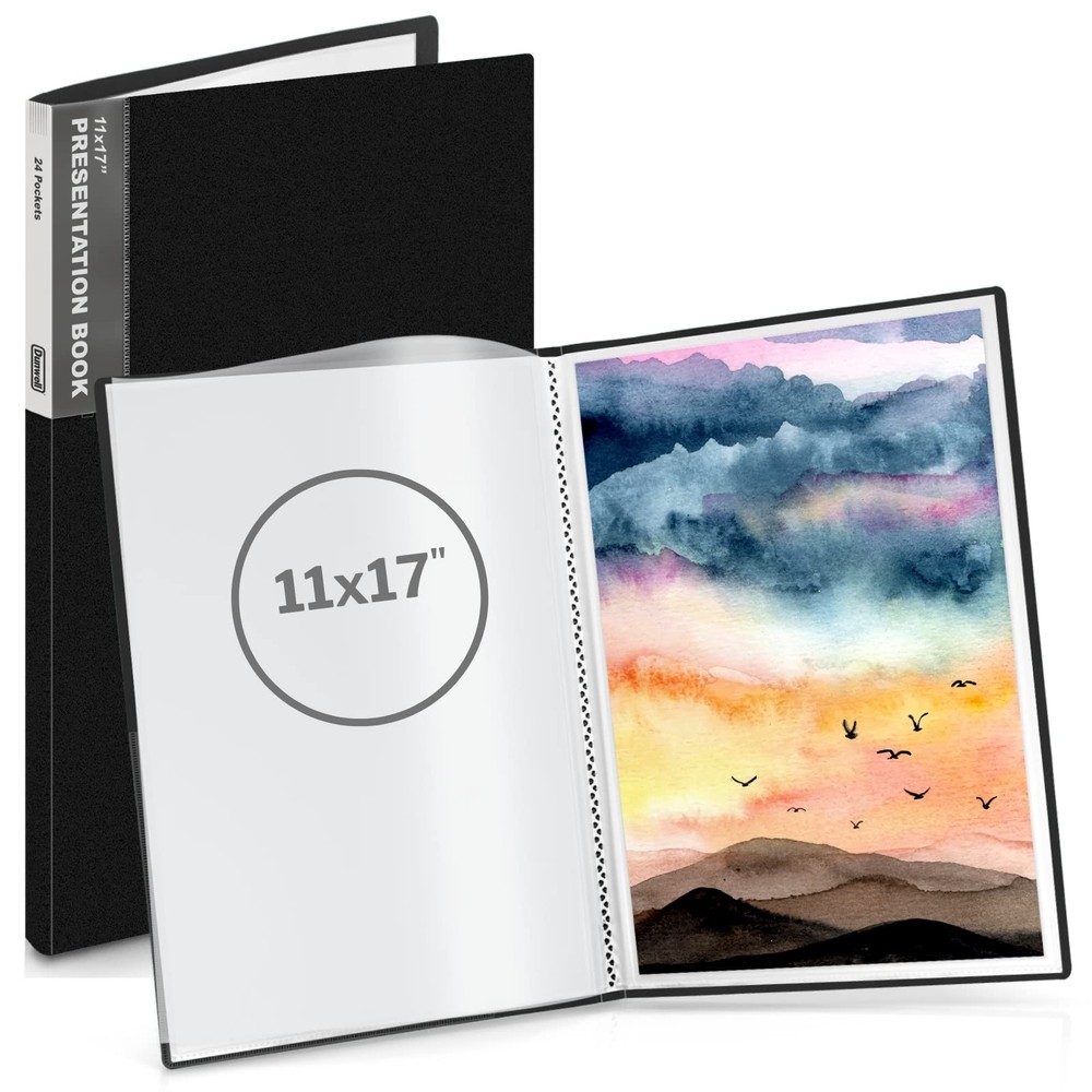 11×17 Presentation Binder with 24 Clear Sleeves, Acid-Free Portfolio Folder