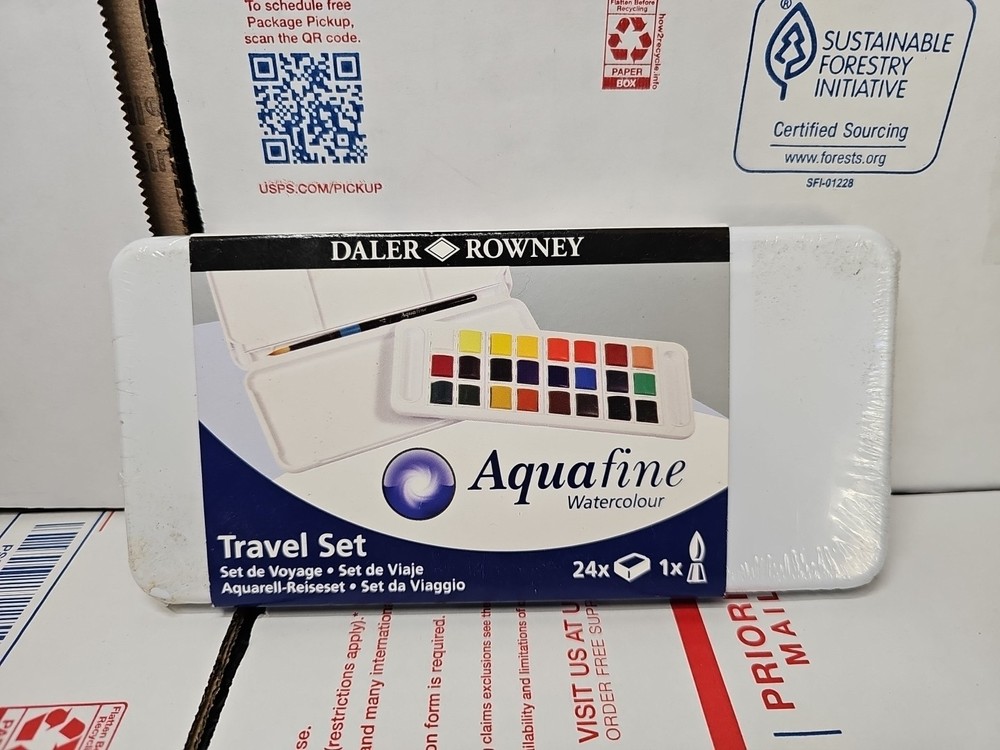 Daler Rowney Aquafine 24-pc Watercolour Travel Box Set FRESH Free Fast Shipping