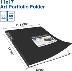 Sooez Art Portfolios 11″X17″, Large Portfolio Folder with 30 Pockets & Black Inn
