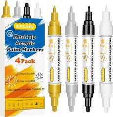 Acrylic Paint Marker Pens – 4 Pack Dual Tip Permanent Markers (0.7mm & 3mm) Wate