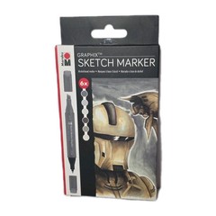 Marabu Sketch Marker Graphix Set of 6 Alpha Robot, Japanese Double 1-7mm Chisel