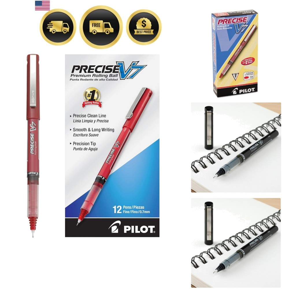 Precise V7 Stick Liquid Ink Rolling Ball Stick Pens, Fine Point 0.7mm Red Ink…