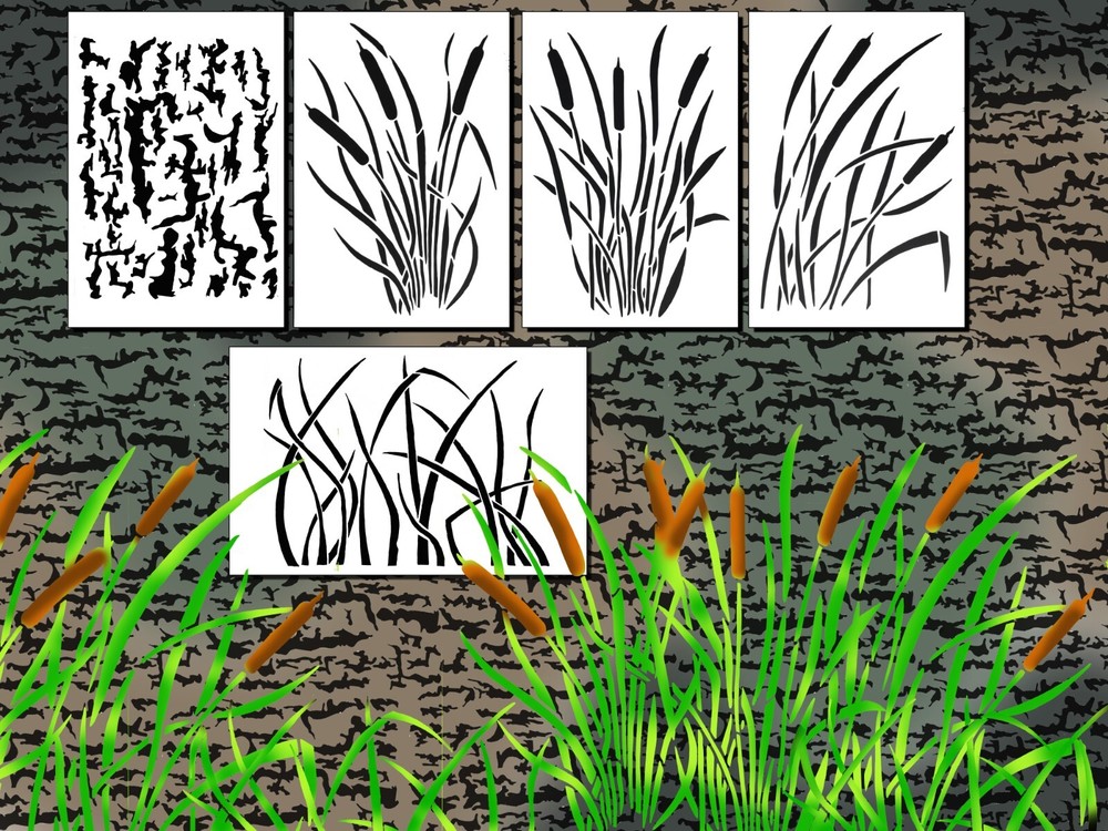 Jon Boat Camouflage stencils Cattails Bottomland DIY Camo Painting Stencils