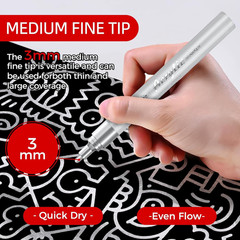 Silver Paint Markers Pens – 4 Pack 2-3MM Medium Tip Metallic Acrylic Markers For
