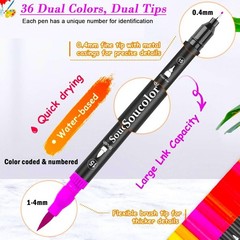 Art Brush Markers Pens for Adult Coloring Books, 36 Colors Numbered Dual Tip …