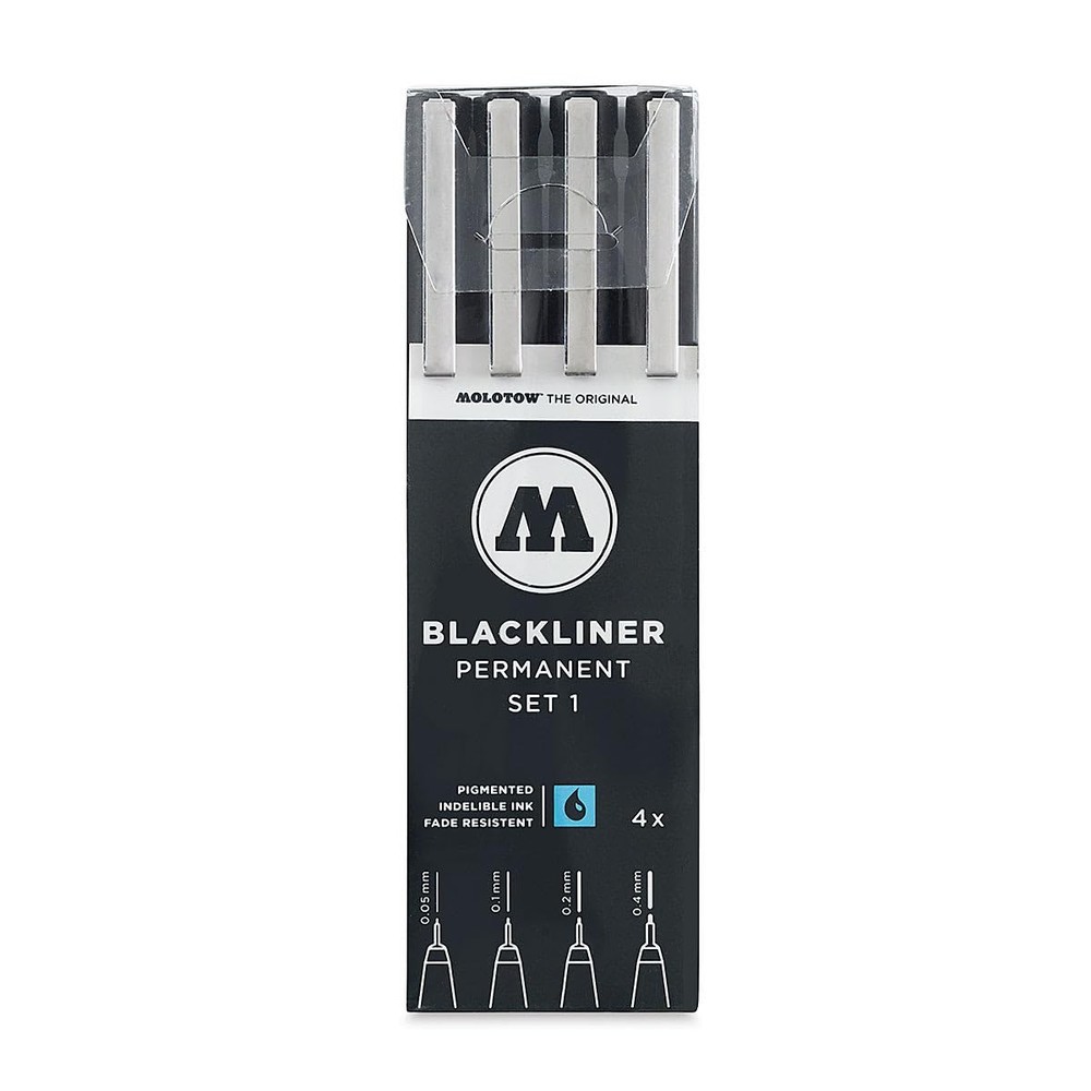 Molotow Blackliner Pen 4-Pen Set 1 – .05mm, .1mm, 4 Count (Pack of 1), Black