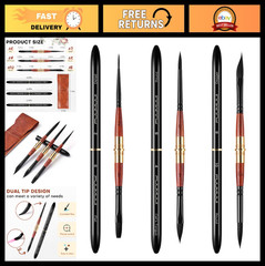 Dual Tip Travel Watercolor Brushes Set – 6 Synthetic Squirrel Hair with Pouch fo