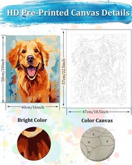 TOCARE Golden Retriever Paint by Numbers Kit for 16″Wx20″L – Frameless, Dog