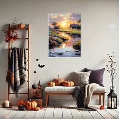 Framed Paint by Numbers Kit Countryside Sunset for Adults, Paint by Numbers f…