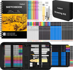 Kit de dibujo de 176 piezas con 100 hojas y cuaderno de 3 colores