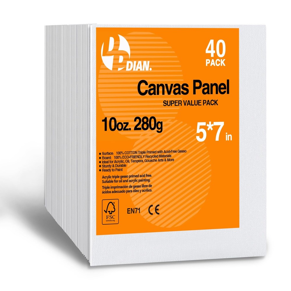Bulk 40-Pack Canvas Boards 5×7 Inches for Acrylic, Oil, Watercolor Painting