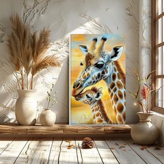 Giraffe Paint by Numbers Kits with Frame for Adults Beginners, DIY Landscape Pai