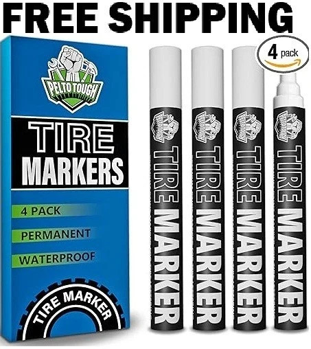 White Tire Paint Marker for Car Tire Lettering 4 Pack Permanent Tire Paint P …