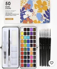 Grabie 50 Colors Watercolor Paint Set, Detail Paint Brush Included, Watercolor P