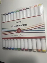 Sketch Marker Set, 12 Colors Premiere Markers By Nicole, Brush & Chisel Tip