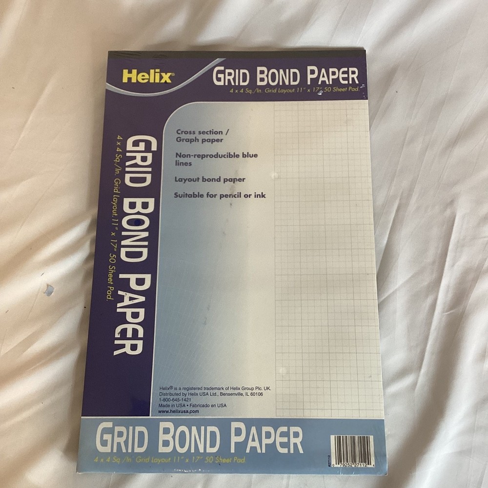 Helix Grid Bond Paper Pad – 11×17”, 50 Sheets, 4×4 Grid, Unopened