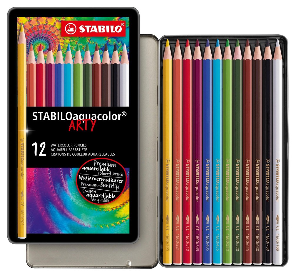 Aquarellable Coloring Pencil Aquacolor Tin Of 12 Assorted Colors Art