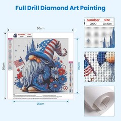 4th of July Diamond Art Kits for Adults, Independence Day Diamond Painting Gnome