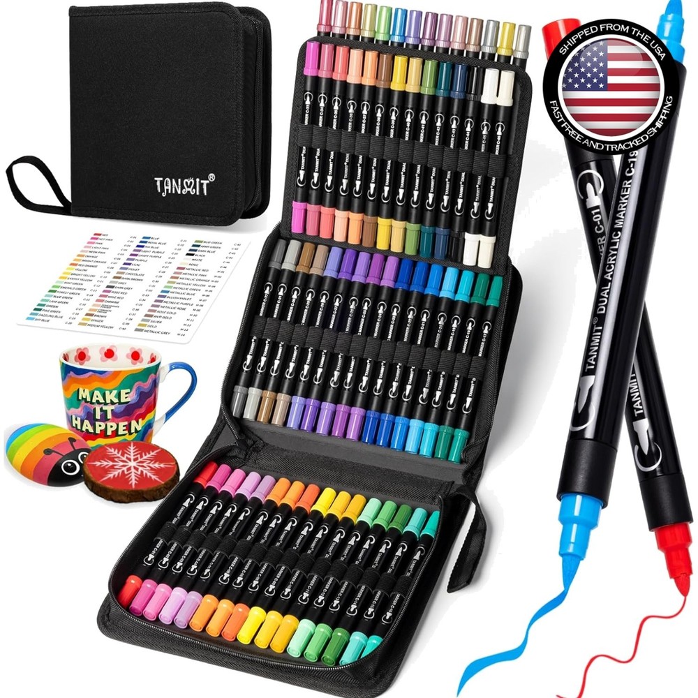 Paint Marker Set 60 Colors Dual Tip Acrylic Pens Water Resistant for Wood Gla…