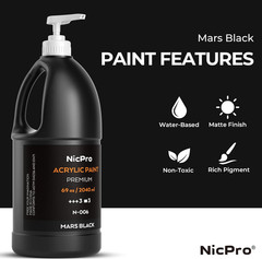 Nicpro Black Large Acrylic Paint Set (69 Oz, 2040 Ml) Rich Art Painting Supplies
