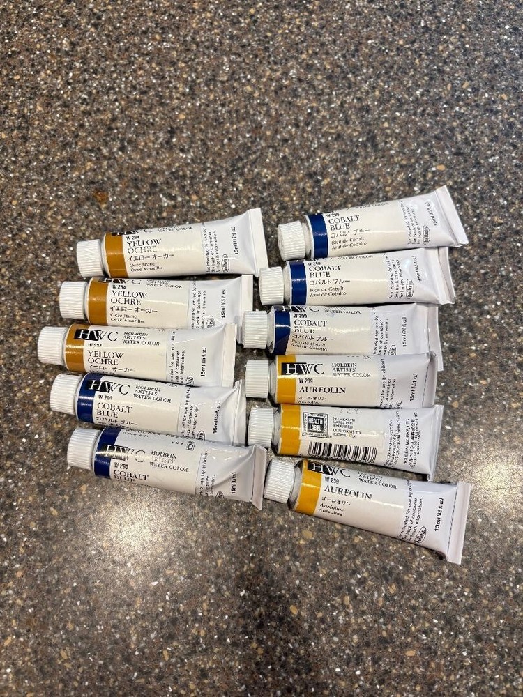 HOLBEIN WATERCOLOR PAINT 15ML BLUE YELLOW LOT (11) NEVER USED MULTIPLE COLORS D