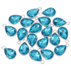 20PCS 12x20mm Alloy Glass Crystal Teardrop Charm Lake Blue