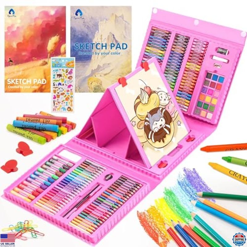 240-Piece Art Supplies Set for Kids, Drawing Kit with Easel, Sketch Pads &