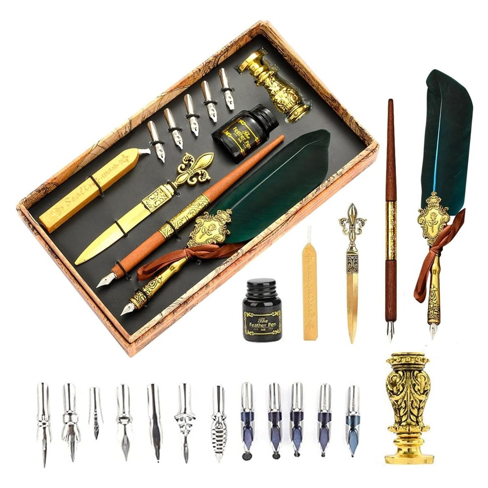 Joyeee Antique Feather Quill Pen Set, with Sealing Wax for Envelopes, Wax Sta…