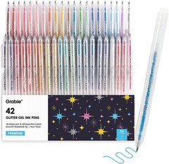 Grabie 42 Glitter Gel Pen Set, 18 Iridescent24 Essential Color Pens, Smooth R…