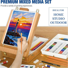 Mixed Media Art Set,55 Pack Painting Supplies Kit with Tabletop Sketch Box Easel
