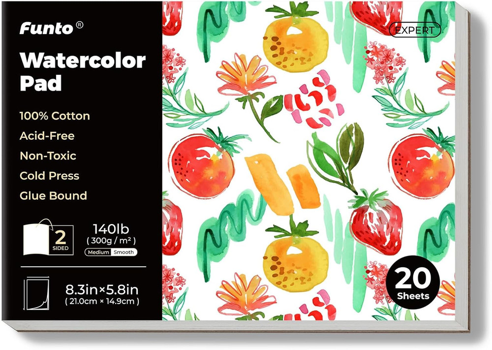 Watercolor Pads, 100% Cotton, 20 Sheets, 8.3X 5.8”, 140lb/300gsm, Glue Bound, Do