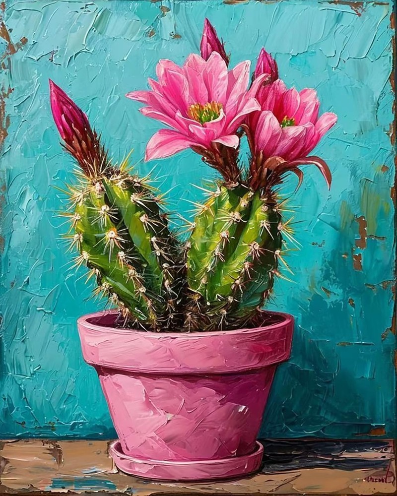 Easy Cactus Paint by Numbers Kit for Adults Beginners DIY Canvas Art Gift Set