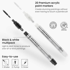 Acrylic Paint Markers, Set of 20 Black & White Acrylic Paint Pens, Art Marker…