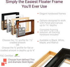 Maple Floating Frame 18″x24″ for Canvas & Artwork – Thin Style, 1.5″ Depth