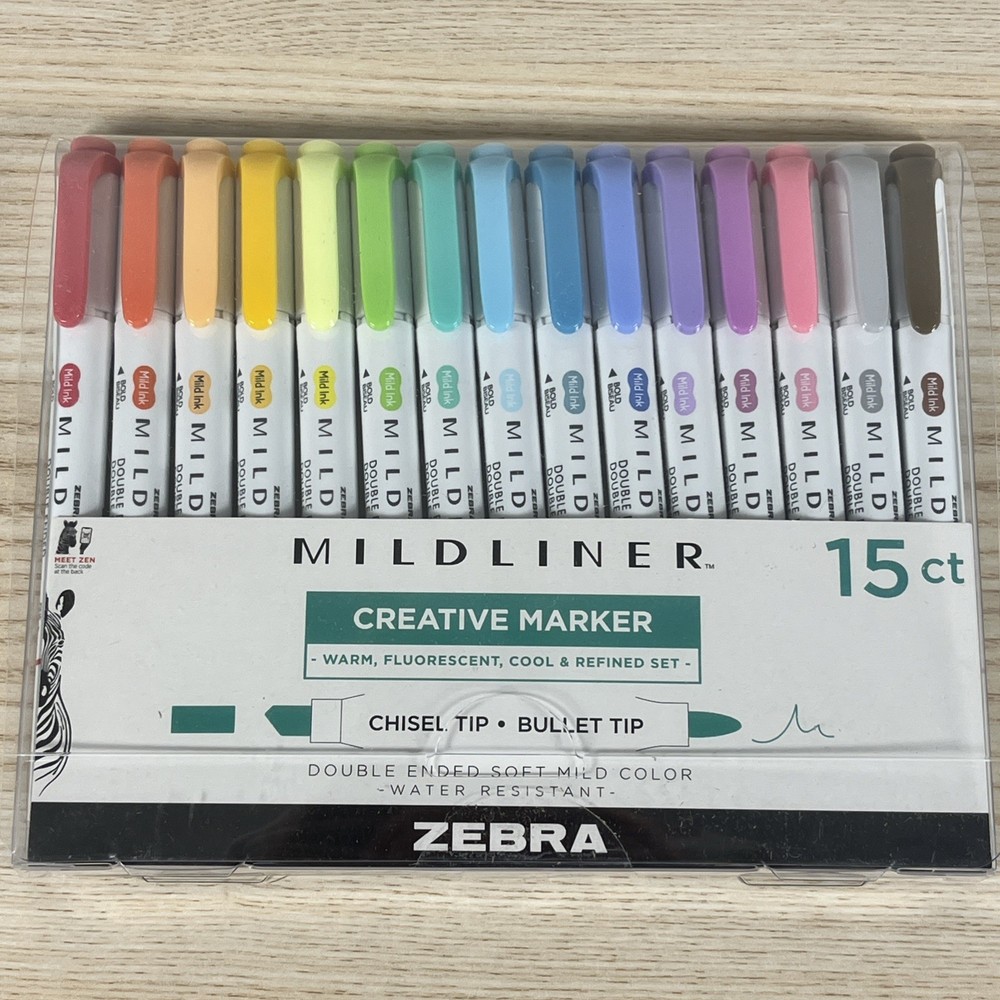 New Zebra Mild Liner Creative Marker Double End Soft Water Resistant – 15 Count