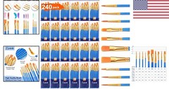 240 Piece Acrylic Brush Set – Nylon Brush Head – for Oil, Gouache, Face Painting